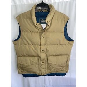 Vintage 80s-90s Woolrich Down Puffer Vest Mens Large Tan Full Zip Snap Puffer